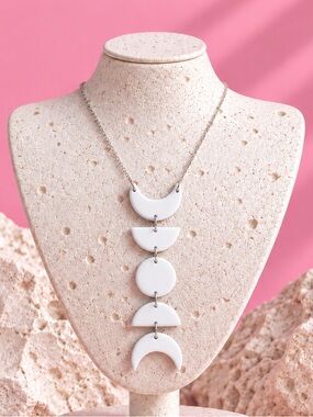 Crescent Moon Necklace — Lunar Phases — Handmade Necklace — White